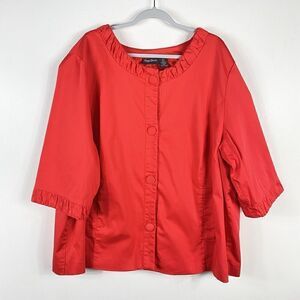 Maggie Barnes Plus Size 3X 26 28 Ruffle Trim Button Front Jacket Red Orange